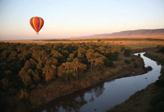 hot air balloon flying over Governors Camp Maasi Mara, Kenya